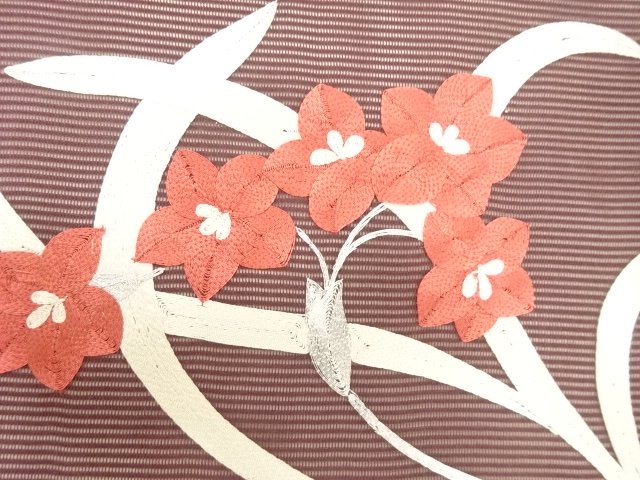  絽紗　花模様　刺繍　名古屋帯